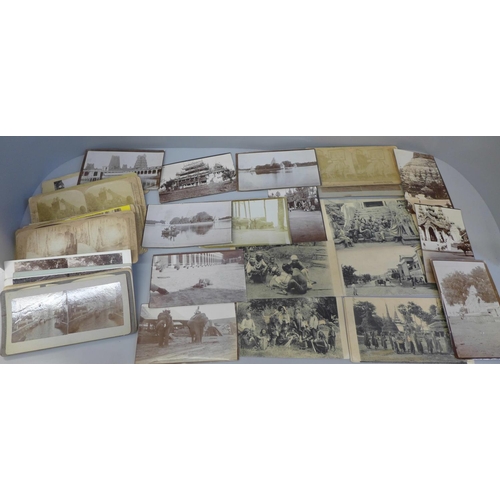 615 - Stereoview cards and black and white photographs of Italy, India and the far east and European coast... 