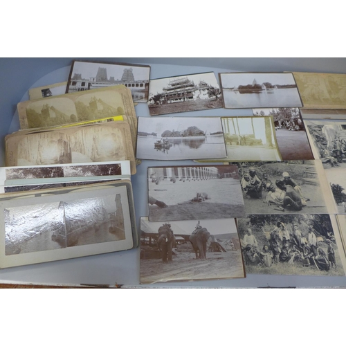 615 - Stereoview cards and black and white photographs of Italy, India and the far east and European coast... 