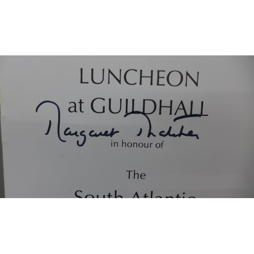 641A - A luncheon menu for The South Atlantic Task Force, signed by Margaret Thatcher, Jeremy Moore and Joh... 