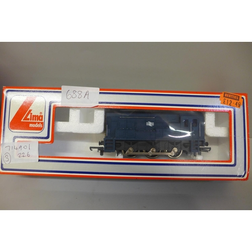 688A - A Hornby Railways R326 diesel locomotive, Tri-ang R55 B-B diesel locomotive and Lima 205107 MWG, all... 