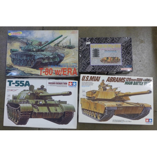 730 - Four model tank kits, Dragon x2 and Tamiya x2