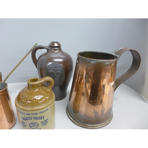 734 - Copper and stone drinking vessels