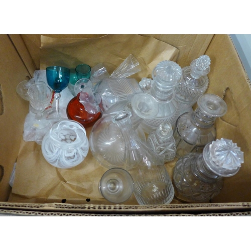 740 - A box of 19th Century glass and decanters, some stoppers missing