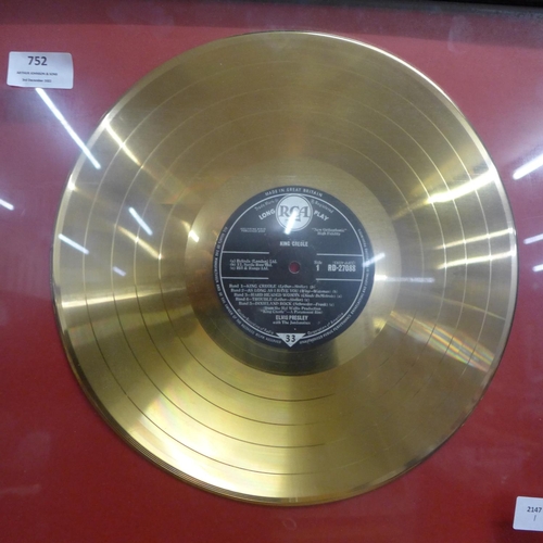 752 - An Elvis Presley King Creole limited edition gold disc, with certificate of authenticity, limited to... 