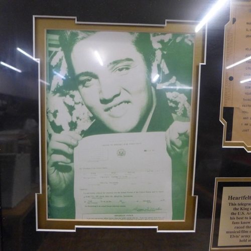 755 - An Elvis Presley 1958 telegram to fan club president, framed with photographs, comes with certificat... 