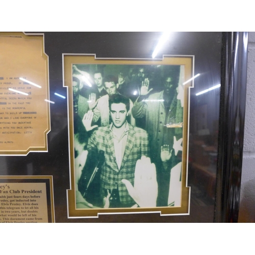 755 - An Elvis Presley 1958 telegram to fan club president, framed with photographs, comes with certificat... 