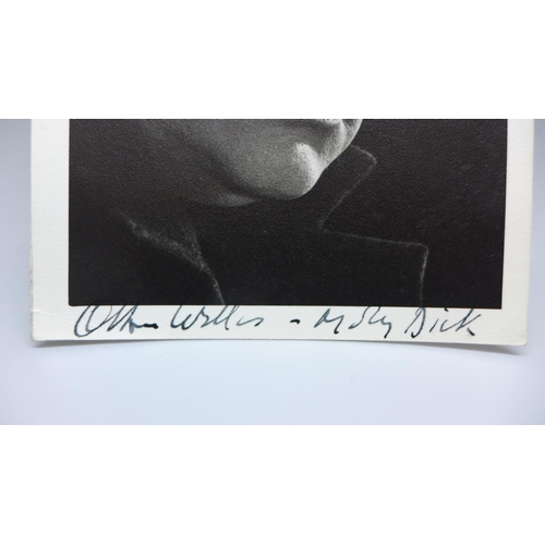 768 - Orson Welles: a small black and white publicity photo, signed in black ink, 'Orson Welles - Moby Dic... 