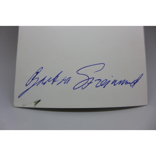 777 - Barbra Streisand: a small black and white publicity photo, signed on reverse in black biro