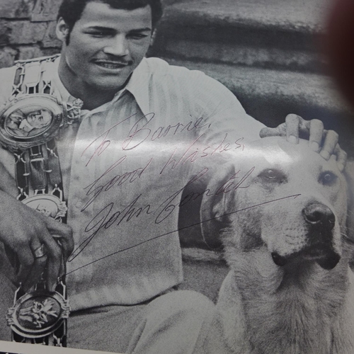 777D - John Conteh: a black and white publicity photo, with original postage envelope dated 1984, signed in... 