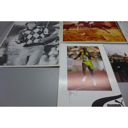 777F - A collection of sporting related signed publicity photos including Linford Christie and Nick Faldo