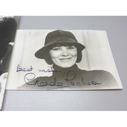 794 - Glenda Jackson: three black and white publicity photos, all in black pen, each with covering signed ... 