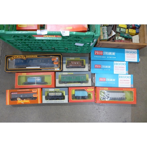 804 - A collection of Tri-ang Hornby and Mainline OO gauge model rail, mostly wagons boxed and Lesney die-... 