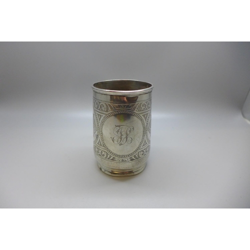 844 - A silver Victorian Christening mug, Birmingham 1876, George Unite, 153g (base dented)