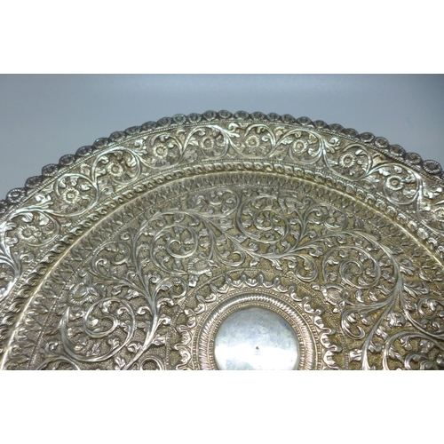 845 - A Persian white metal circular tray, 229g