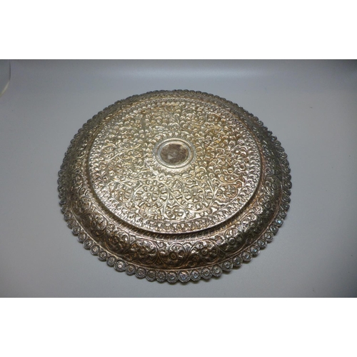 845 - A Persian white metal circular tray, 229g