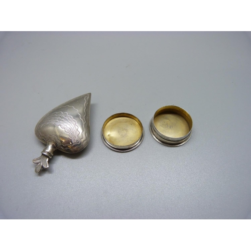 868 - A silver scent bottle and a silver pill box, 24g