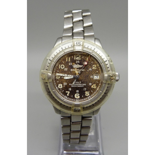 894 - A Breitling Colt chronometre wristwatch with box and papers, a/f, water damage