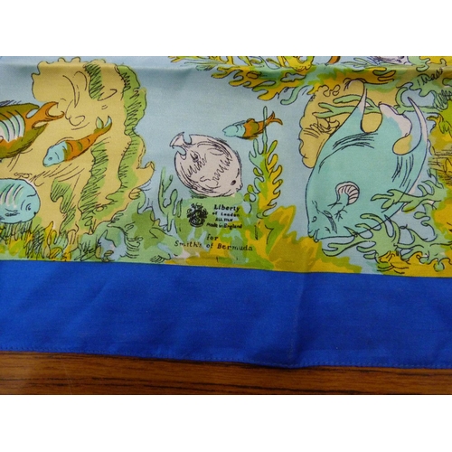 910 - A vintage Liberty of London pure silk scarf for Smiths of Bermuda, aquatic fishes design, 60cm x 60c... 