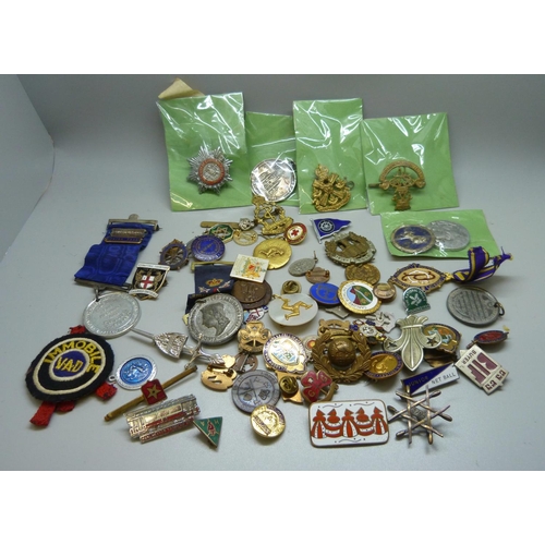 956 - Assorted enamel and other badges, medals, etc.