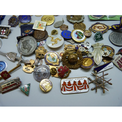 956 - Assorted enamel and other badges, medals, etc.