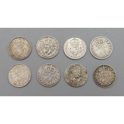 962 - Eight Edward VII 3d coins