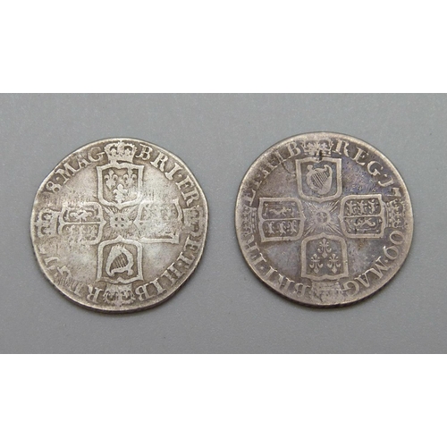 971 - Two Queen Anne one shilling coins, 1708 and 1709