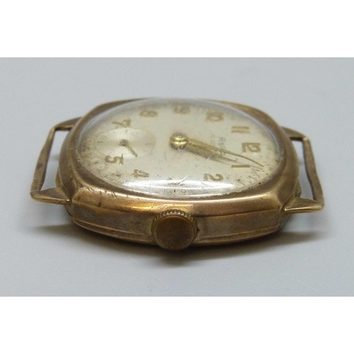 996 - A 9ct gold Avia cushion case wristwatch head