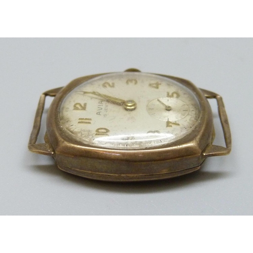 996 - A 9ct gold Avia cushion case wristwatch head