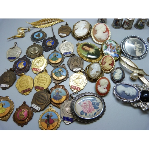 998 - Thimbles, brooches and ballroom dancing medals