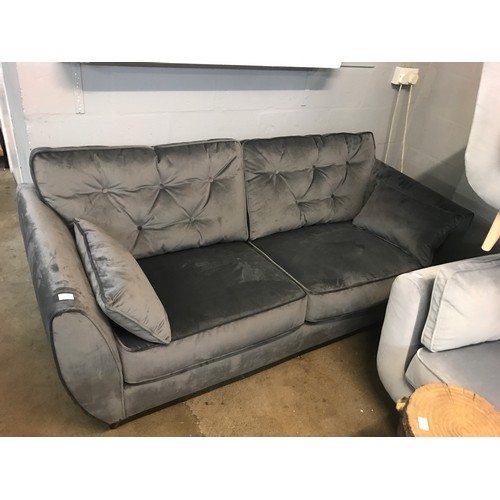 1312 - A Hoxton grey velvet three seater sofa