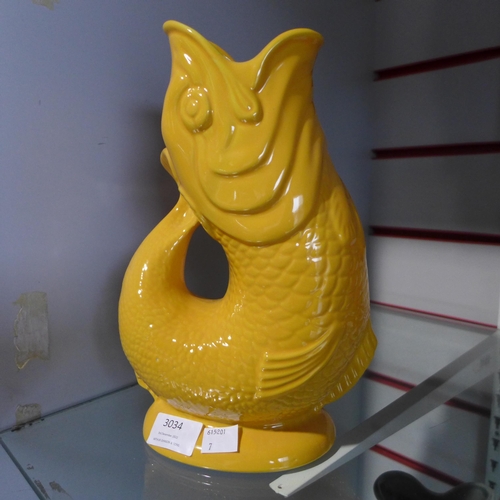 3034 - Yellow Gluggle Jug - hand made in Stoke on Trent