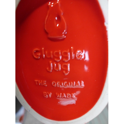 3036 - Cherry Red Gluggle Jug - hand made in Stoke on Trent