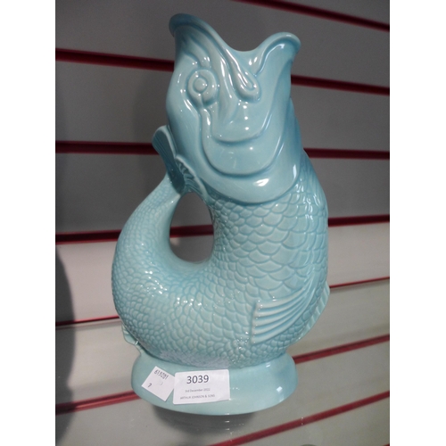 3039 - Soft Blue Gluggle Jug - hand made in Stoke on Trent