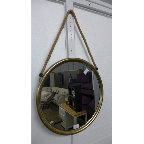 1354 - A medium silver metal mirror on hanging rope, 46cms (JRG1509)   #