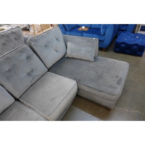 1442 - An ash velvet Hoxton L shaped sofa and footstool