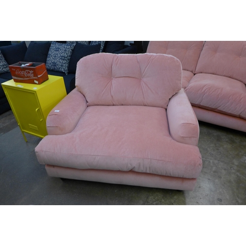 1490 - A pink velvet two seater sofa and love seat