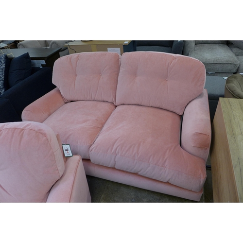 1490 - A pink velvet two seater sofa and love seat