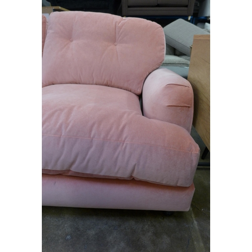 1490 - A pink velvet two seater sofa and love seat