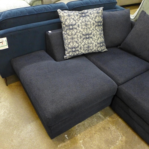 1493 - A blue velvet corner sofa