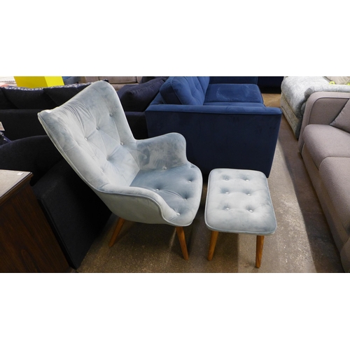 1498 - A Melade blue velvet chair and stool