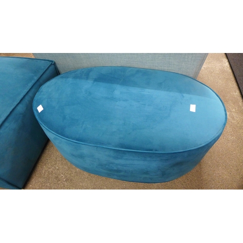 1509 - An aquamarine velvet oval footstool