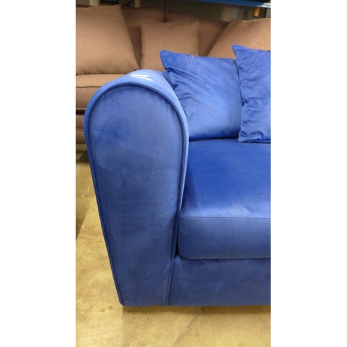 1512 - A blue velvet two seater sofa