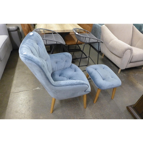 1528 - A Holden blue velvet chair and stool