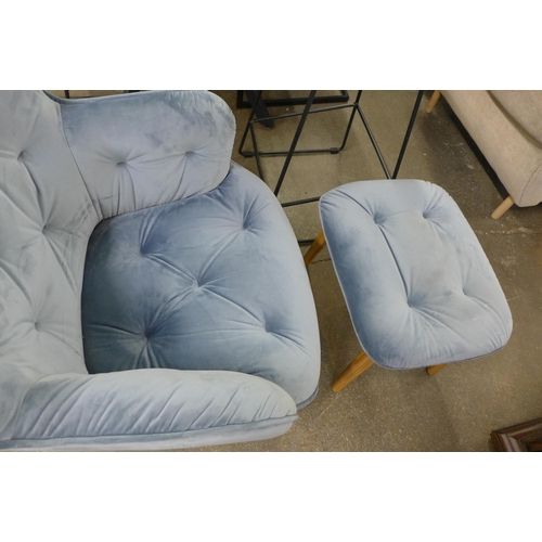 1528 - A Holden blue velvet chair and stool