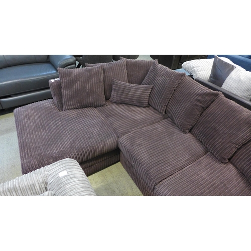 1566 - A chocolate jumbo cord corner sofa