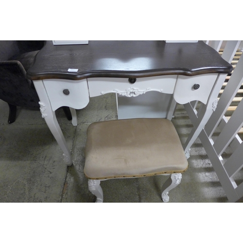 1651 - A white dressing table with contrast top and upholstered stool