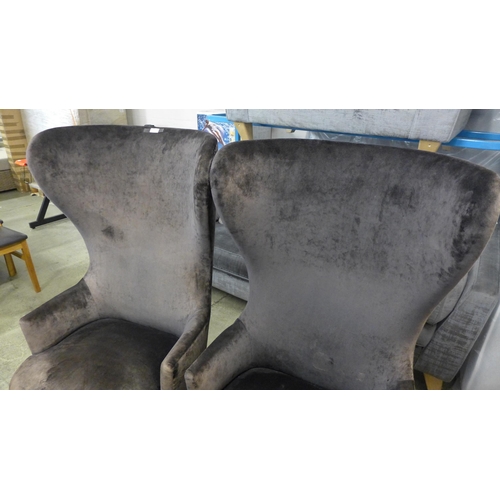 1652 - A pair of charcoal/bronze velvet high back chairs