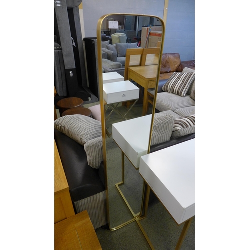 1656 - A gold framed mirror and a white two drawer console table with gold legs (both damaged)