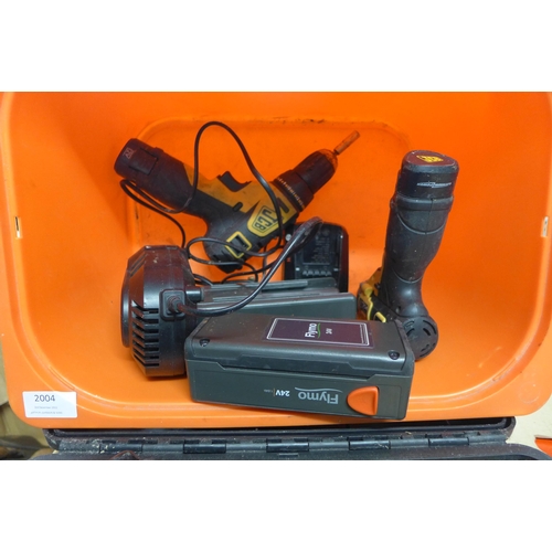 2004 - DeWalt cordless drill, 12v battery and charger, DeWalt impact driver battery and charger plus qty. o... 