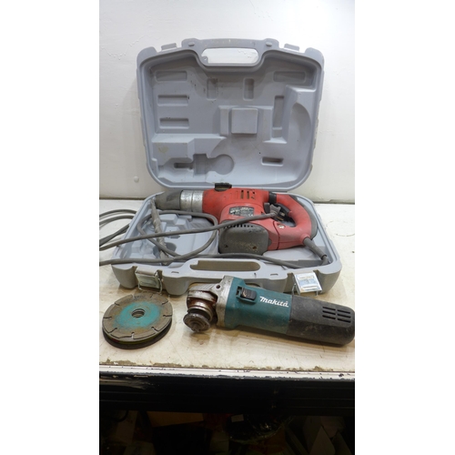 2021 - Makita angle grinder and blades and Fairline FBH9504A hammer drill in case